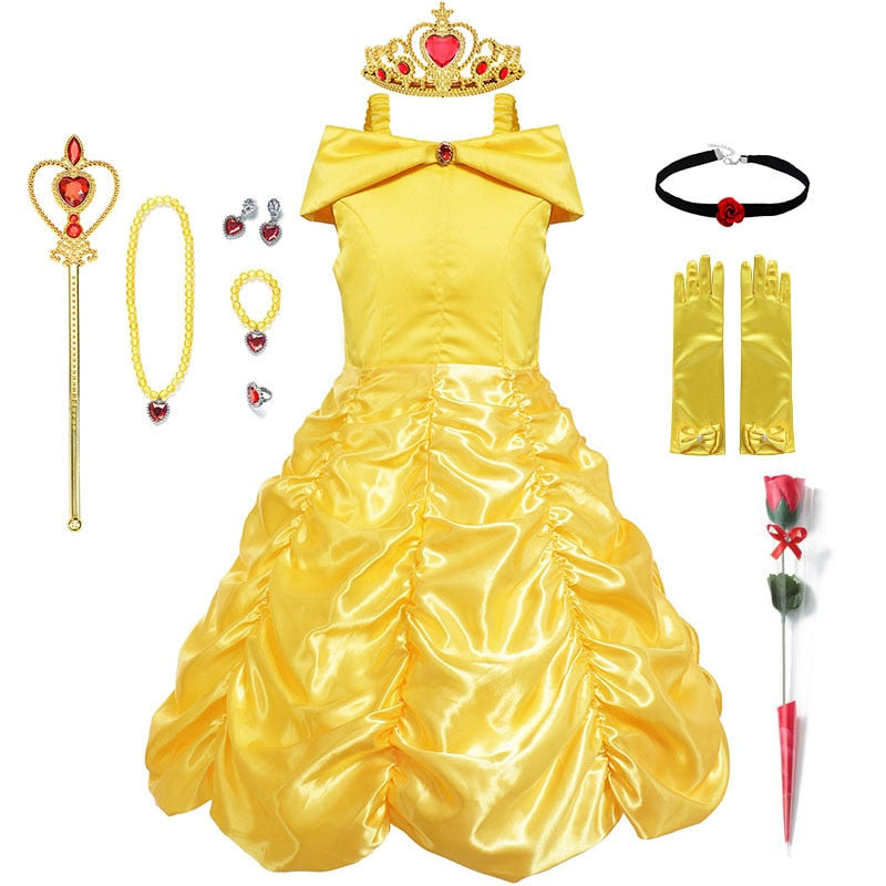 Disney Belle Dress for Girl Princess Kids Embroidery Ball Gown Child Cosplay Beauty and beast Costume Fancy Party Clothing Girls