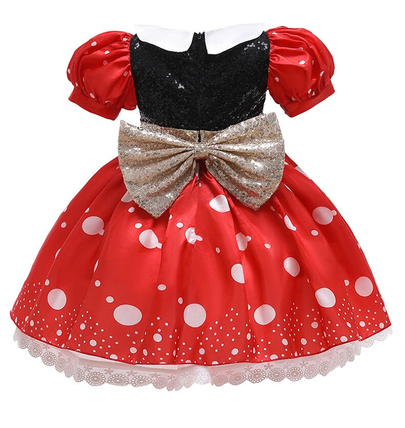 Mickey Minnie Dress Girls Cosplay Cartoon Costume Summer Short Sleeve Polka Dot Puff Sleeve Princess Dress