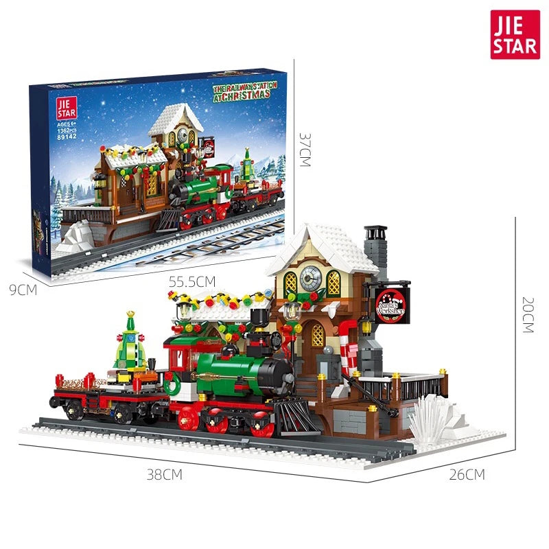 2023 Creative Christmas Train Station Architectural Scenery Building Blocks Bricks Model Assembly DIY Toys for Kids Holiday Gift