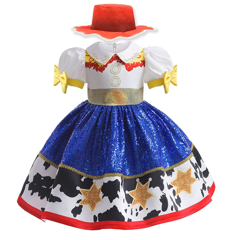 New Toy Story 4 For Girls Costume Kids Cosplay Bo Peep Pink Clothes Summer Fly Sleeve Sequins Dresses Fancy Princess Dress 1-7T