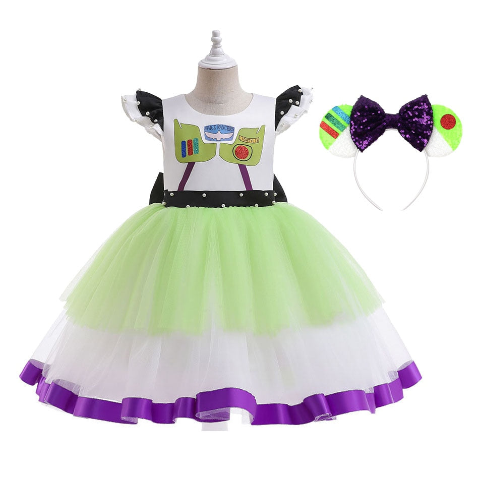 Girls Buzz Lightyear Dress Woody Cartoon Cow Frocks Toy Story Halloween Clothes Party