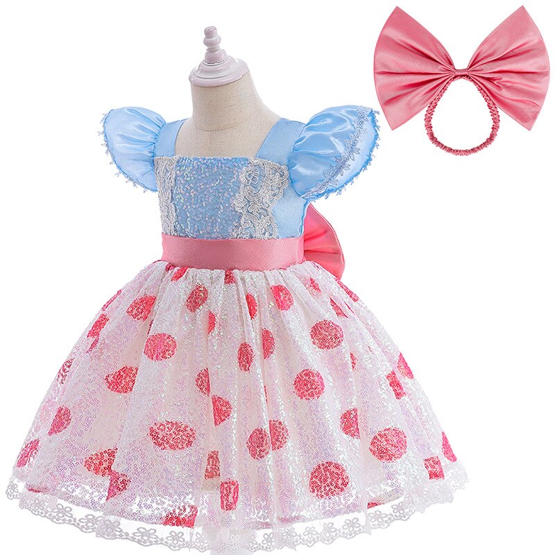 New Toy Story 4 For Girls Costume Kids Cosplay Bo Peep Pink Clothes Summer Fly Sleeve Sequins Dresses Fancy Princess Dress 1-7T