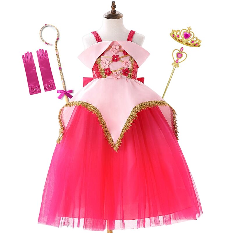 New Girls Fancy Flower Ball Gown of Disney Aurora Princess Dress