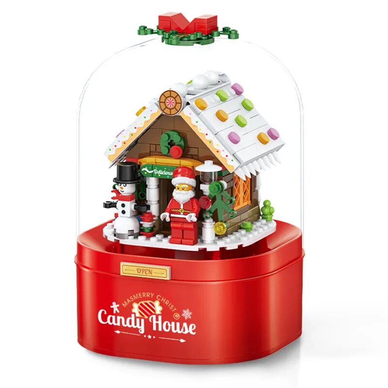 Merry Christmas Music Box Candy House Building Blocks DIY Doll house NewYear Santa Claus Children Gifts Christmas Decoration