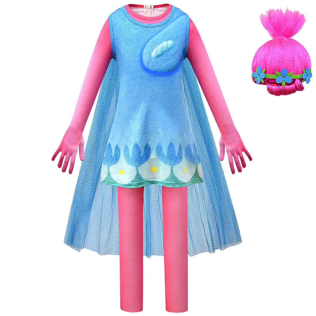 Poppy Trolls Cosplay Costume  with bag and hair for Girls