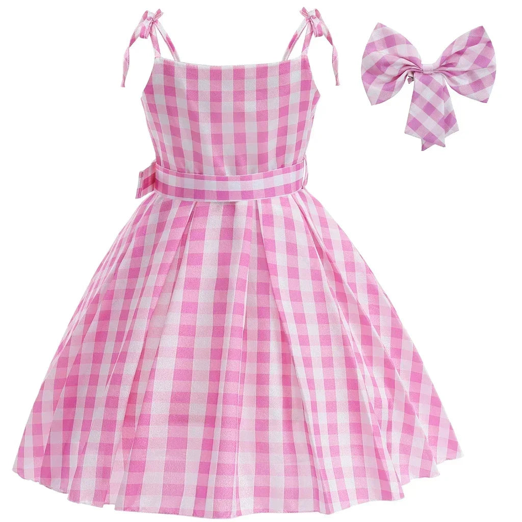 Children Barbie Cosplay Costume Girl Dress Sleeveless Princess Party Dresses Toddler Sweet Plaid Outfit for 3-12 Years Kids Girl