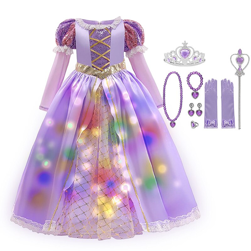 Disney Little Mermaid Ariel Princess Dresses Led Light Up Kids Costume