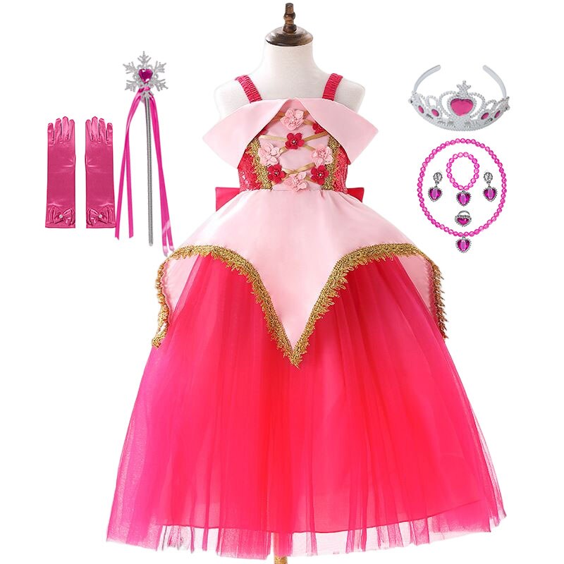 New Girls Fancy Flower Ball Gown of Disney Aurora Princess Dress