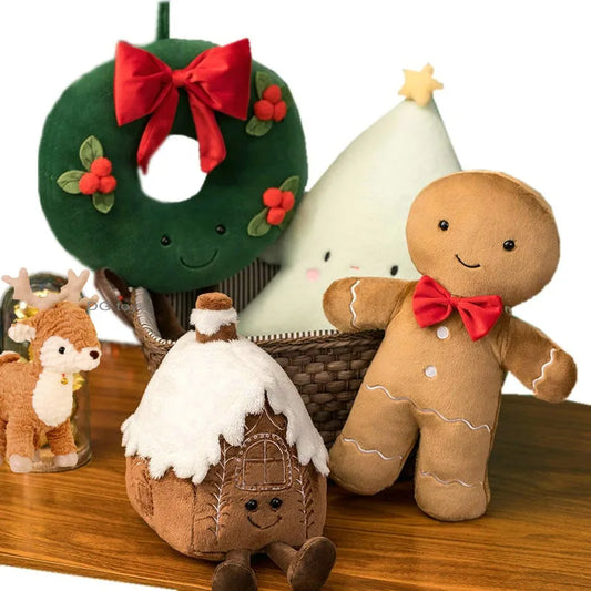 Christmas Ginger Bread Plush Pillow Stuffed Chocolate Cookie Cabin House Decor Cushion Funny XMas Tree Party Decor Doll Plushie