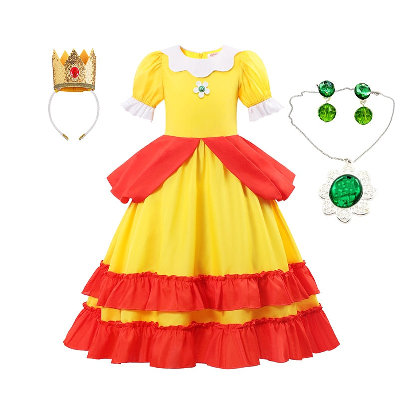 Peach Princess Dress For Girl Halloween Cosplay Costume Children Stage Performance Clothes Kids Birthday Carnival Party Outfits