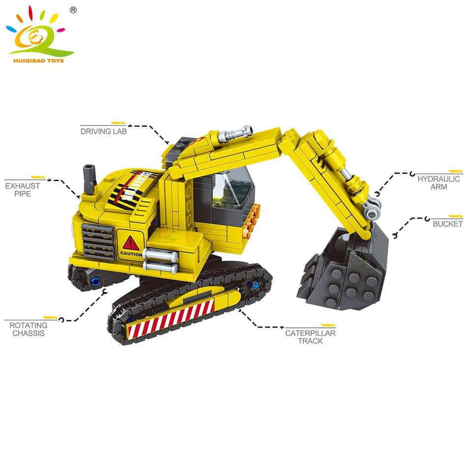 HUIQIBAO TOYS MOC Engineering Truck Building Blocks City Construction Crane Bulldozer Car Bricks Set Children Kids Toys for Boy