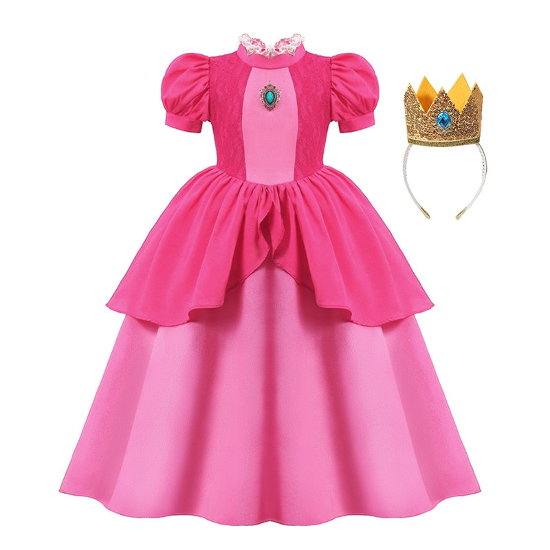 Peach Princess Dress For Girl Halloween Cosplay Costume Children Stage Performance Clothes Kids Birthday Carnival Party Outfits