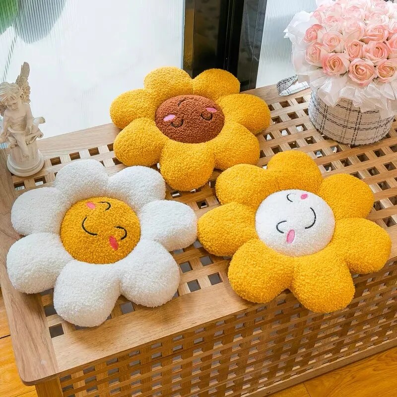 Sunflower Throw Pillow Stuffed Toy Soft Kawaii Sofa Cushion Cartoon Plush "Keep Smile" Face Bedroom Flower Floor Seat Pad