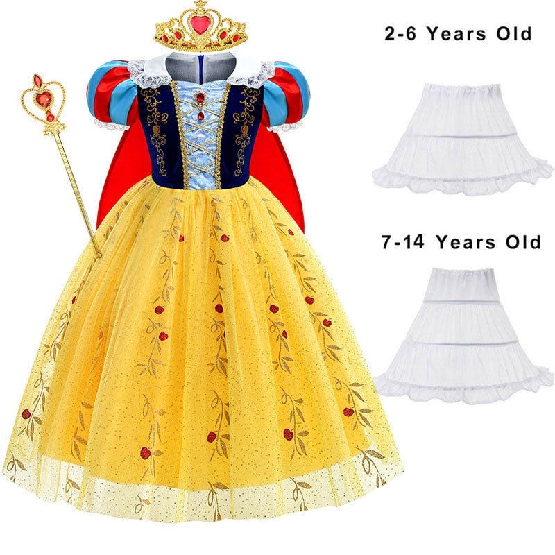 Disney Princess Snow White Dress for Girl Costume Kids Cosplay Puff Sleeves Mesh Ball Gown Clothes Children Party Birthday Dress