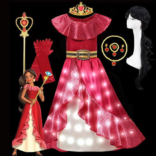 LED Princess Elena of Avalor Cosplay Costumes for Little Girls Hallowee Party Gift Elena Red Dresses Children Halloween Disguise