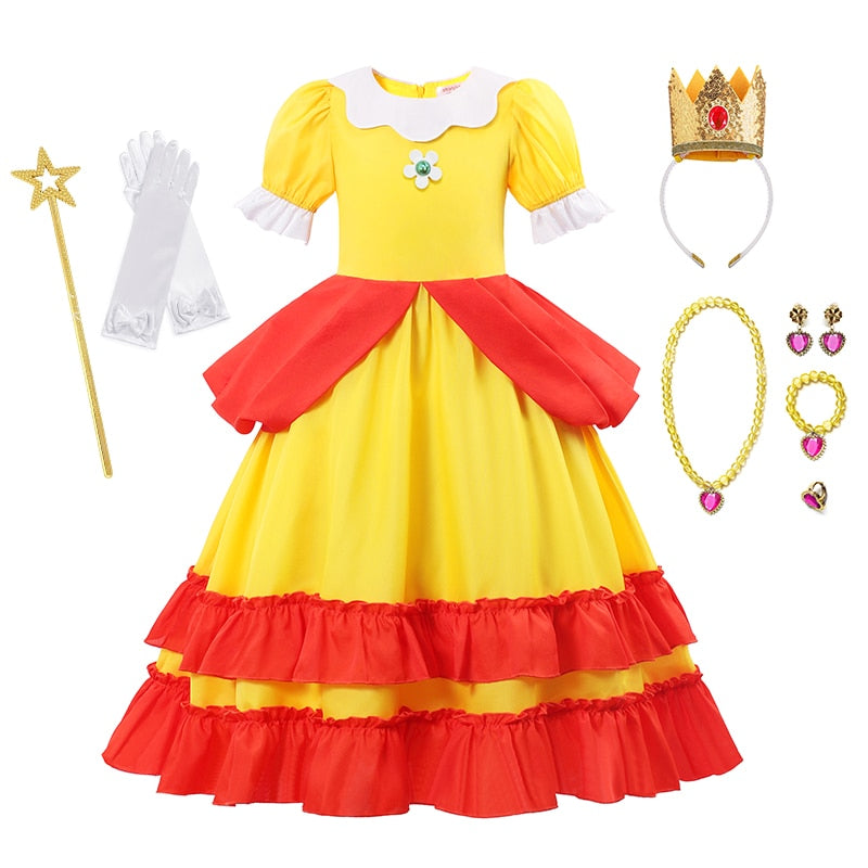 Peach Princess Dress For Girl Halloween Cosplay Costume Children Stage Performance, Birthday, Carnival Party