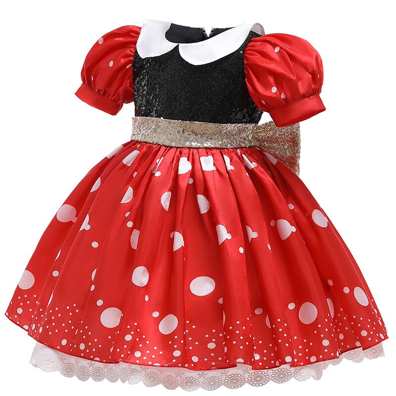 Mickey Minnie Dress Girls Cosplay Cartoon Costume Summer Short Sleeve Polka Dot Puff Sleeve Princess Dress