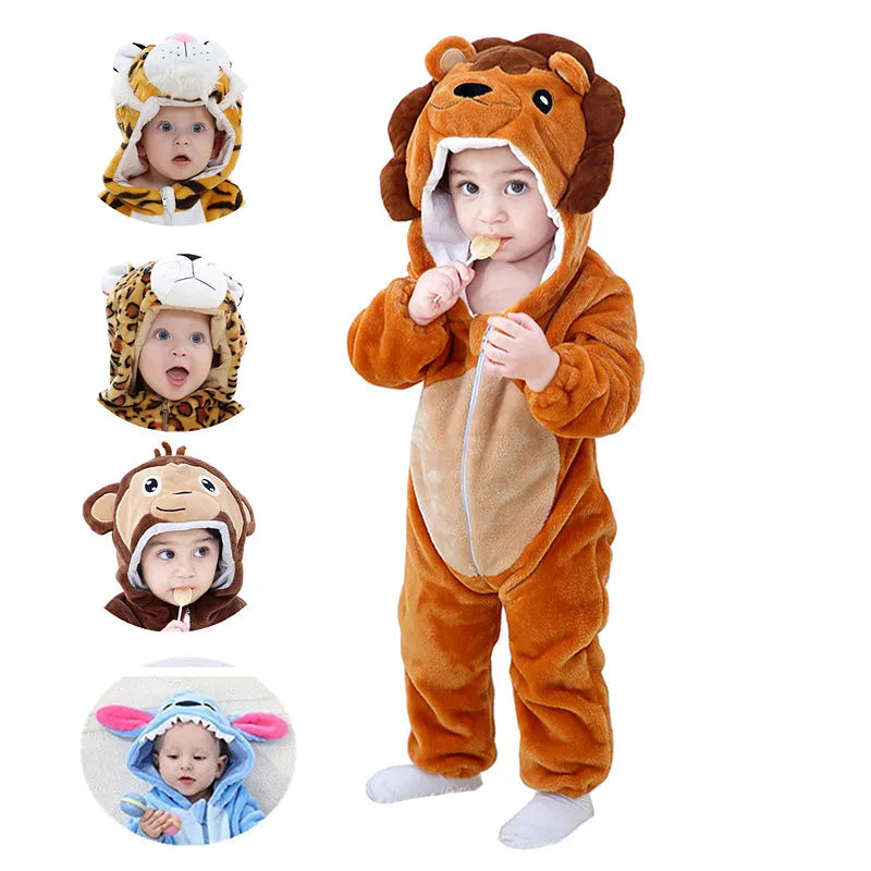 Toddler Animal Crawling Costume Lion Cosplay Costume Baby Harvest Halloween Play Hooded Costume for 2-3Y Boys Girls Warm Pajamas