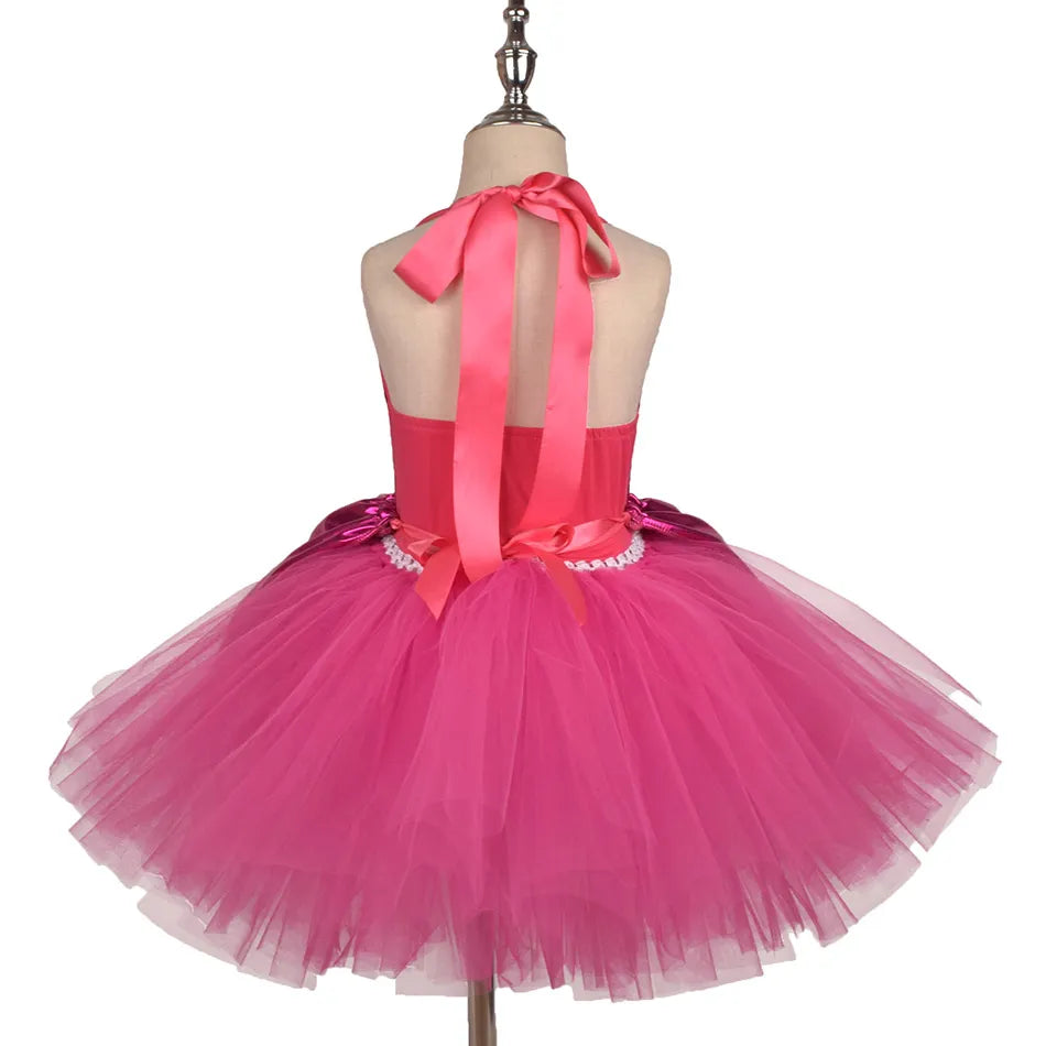 Princess Girls Rosy Knee Length Barbi Tutu Dresses for Girl Birthday Party Halloween Christmas Costumes Margot Robbie Cosplay