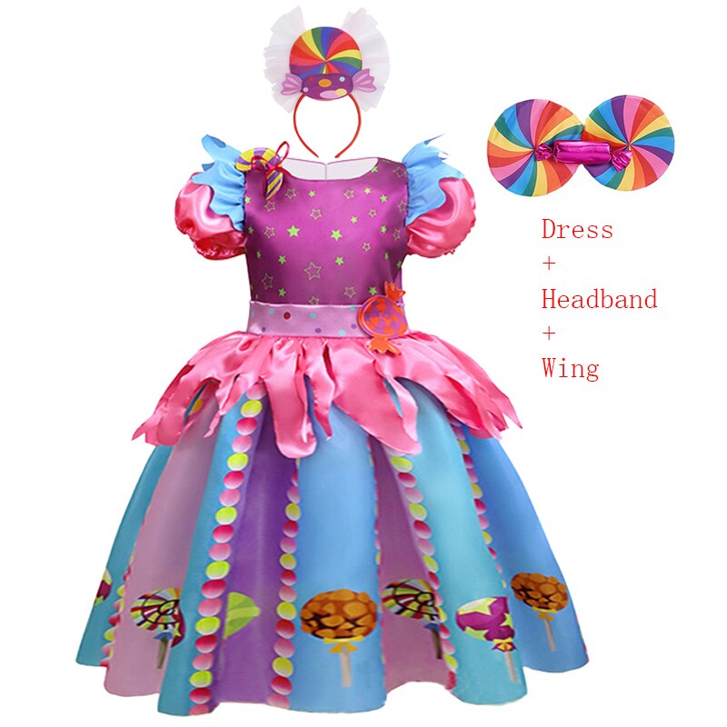 NEW Girl Cute Candy Princess Dress Puff Sleeve Lollipop Costume Kids Cosplay Performance Set