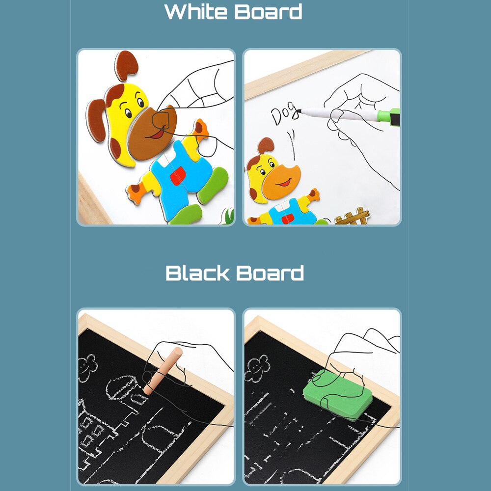 Wooden Multifunction Children Animal Puzzle Writing Magnetic Drawing Board Learning Educational Toy