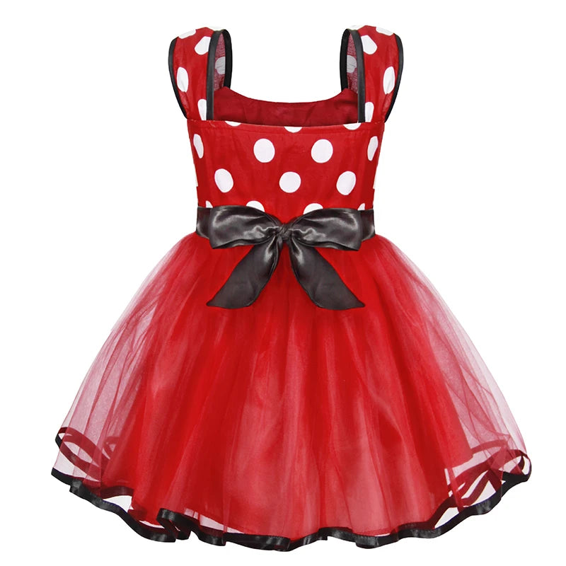 1-5Y Cute Mickey Mouse Donald Duck Cartoon Dress for Girls Red Casual Polka Dots Dresses Kid Fashion Loose Summer Vestidos Robe