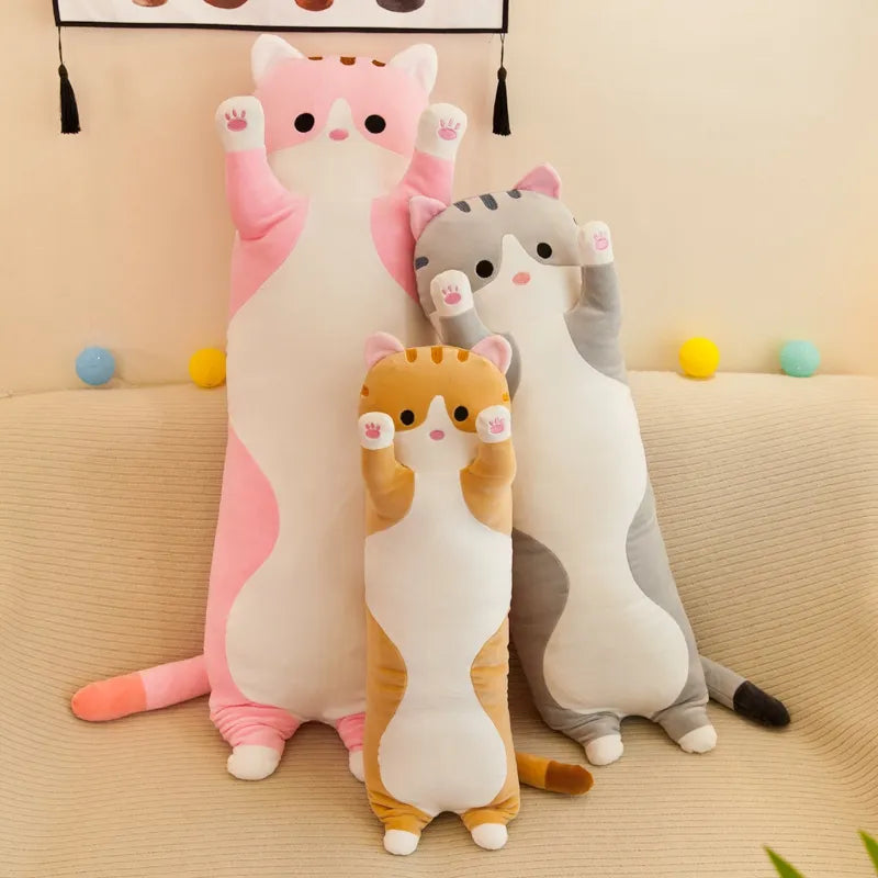 50cm Squishy Cats Doll Plush Toy Ultra Soft Kawaii Cat Long Body Animal Plushie Peluche Pelucia Sleeping Companion Kids Gift