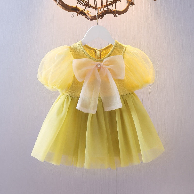 Baby Girls Snow White Princess Dress Summer Puff Sleeve Mesh Dress