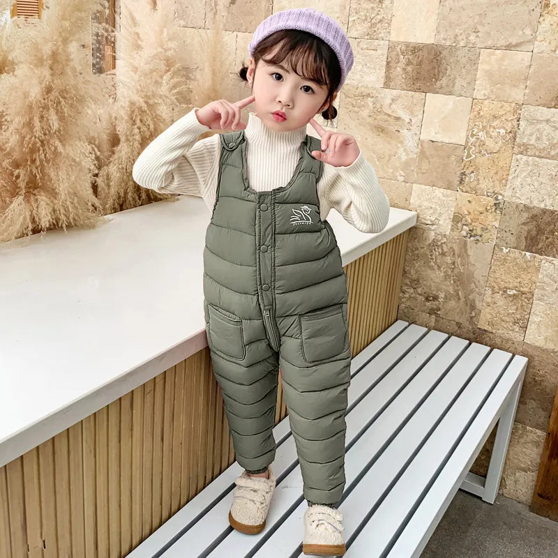 2023 Winter Baby Boys Overalls Autumn Girls Thick Pants Baby Girl Warm Jumpsuit Outdoor Sweatpants Children Ski Down Overalls