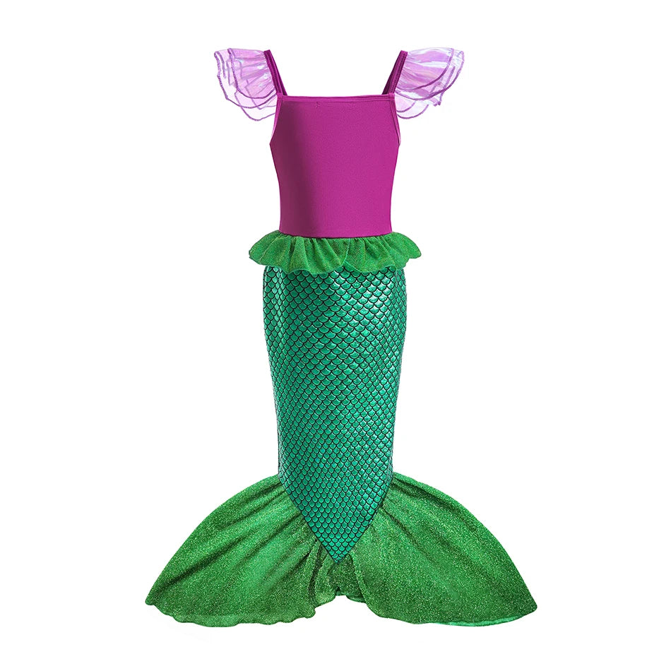 2024 Disney Mermaid Ariel Princess Cotume For Girl Mermaid Birthday Party Dress Kid Flying Sleeve Princess Cosplay Mermaid Dress