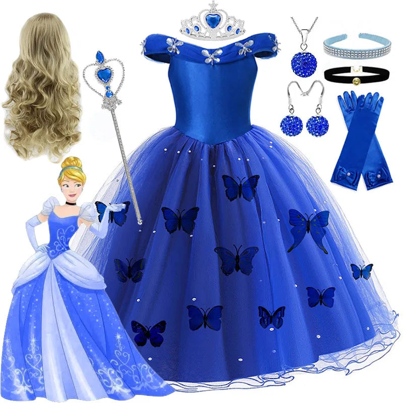 2-10T Cinderella Princess Cosplay Costumes for Girls 2024 Kids Dress Up Tulle Tutu Dress Halloween Party Birthday Gown Clothing