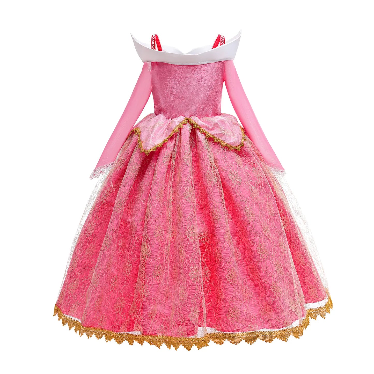 Aurora Cosplay Costume Sleeping Beauty Girl Princess Dress Child Birthday Theme Party Long Sleeve Off Shoulder Elegant Ball Gown