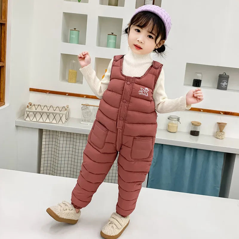 2023 Winter Baby Boys Overalls Autumn Girls Thick Pants Baby Girl Warm Jumpsuit Outdoor Sweatpants Children Ski Down Overalls