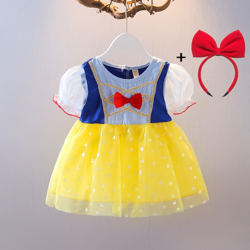 Baby Girls Snow White Princess Dress Summer Puff Sleeve Mesh Dress