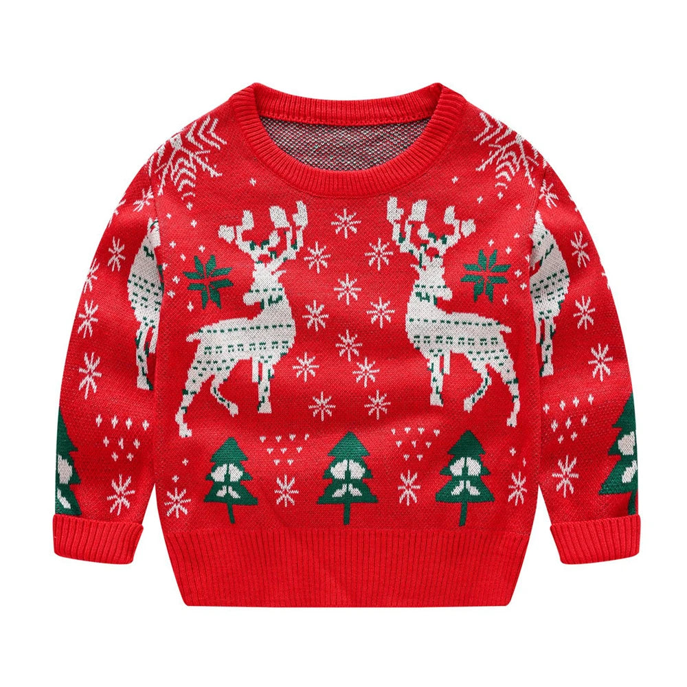 2022 Autumn Winter Christmas New Year Kids Elk Knitted Sweatshirt Korean Knitwear for girls Toddler Cute Xmas Tree Pullovers