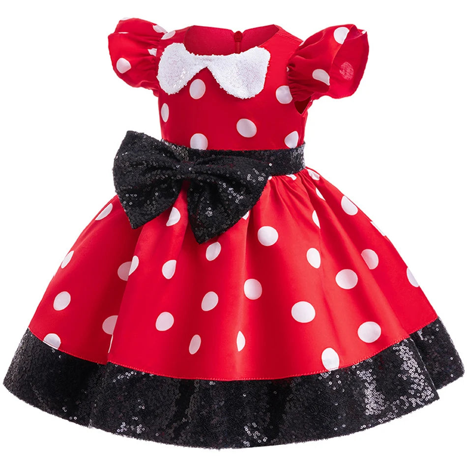 Mickey Mouse Girl Minnie Dress Cartoon Clothes Baby Summer Costume Child Cosplay Princess Fancy Bow Tie Boy Clothing Set Outfit