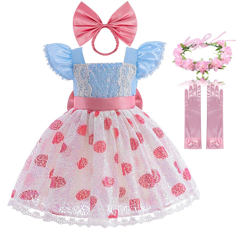 New Toy Story 4 For Girls Costume Kids Cosplay Bo Peep Pink Clothes Summer Fly Sleeve Sequins Dresses Fancy Princess Dress 1-7T