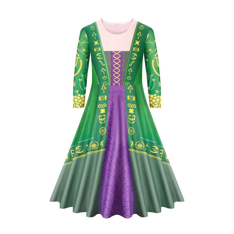 Hocus Pocus Halloween Witch Dress Up Kids Winifred Sanderson Cosplay Costume Fancy Girls Long Sleeve Printed Milk Silk Clothing