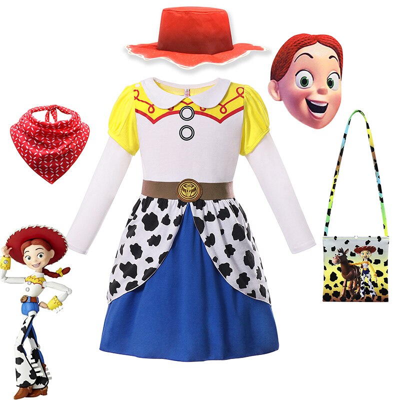 Disney Toy Story 4 Jessie Cosplay Carnival Princess Dress Long  Sleeves Girls Costume With Headband For Halloween Birthday Party