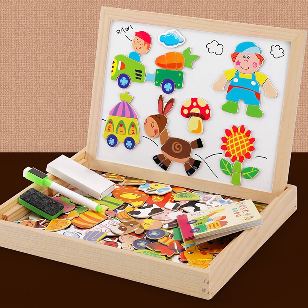 Wooden Multifunction Children Animal Puzzle Writing Magnetic Drawing Board Learning Educational Toy