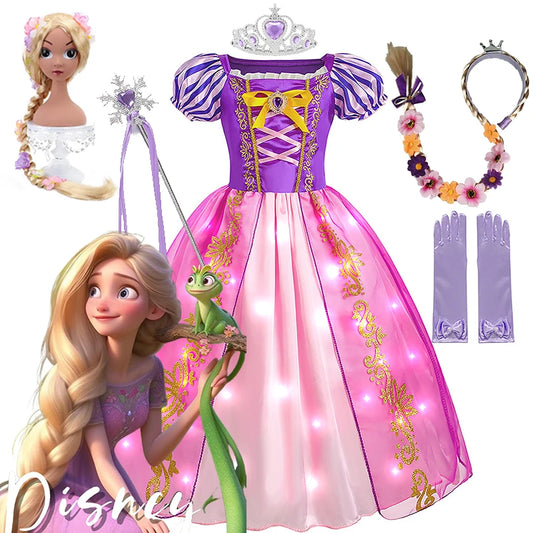 2024 LED Girls Rapunzel Princess Dresses Kids Cosplay Costume Dress Disney Children Halloween Carnival Party Clothing Outfit