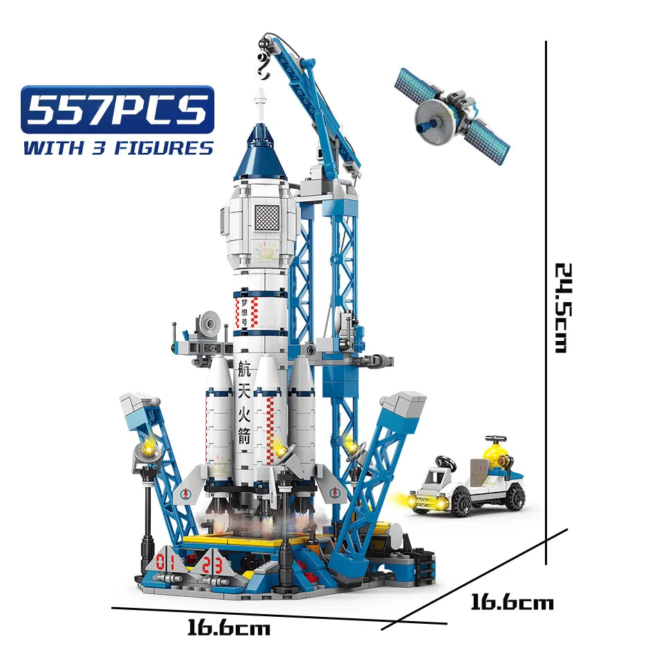 HUIQIBAO Space Aviation Manned Rocket Building Blocks With Astronaut Figure City Aerospace Model Bricks Children Toys for Kids