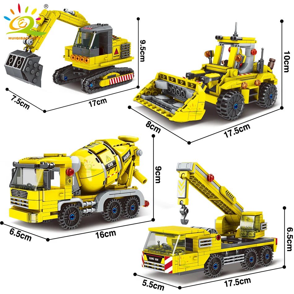 HUIQIBAO TOYS MOC Engineering Truck Building Blocks City Construction Crane Bulldozer Car Bricks Set Children Kids Toys for Boy