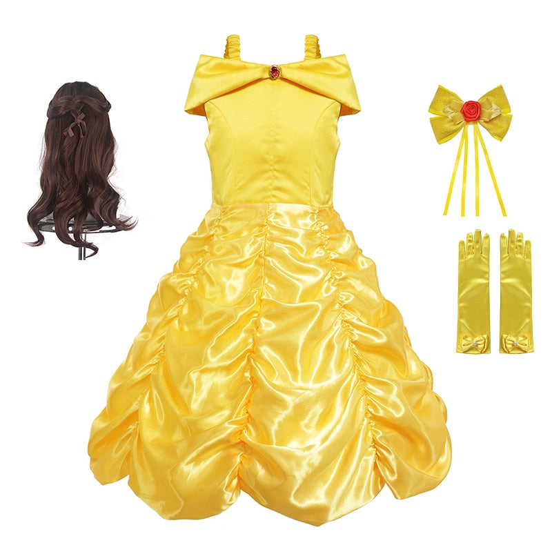 Disney Belle Dress for Girl Princess Kids Embroidery Ball Gown Child Cosplay Beauty and beast Costume Fancy Party Clothing Girls