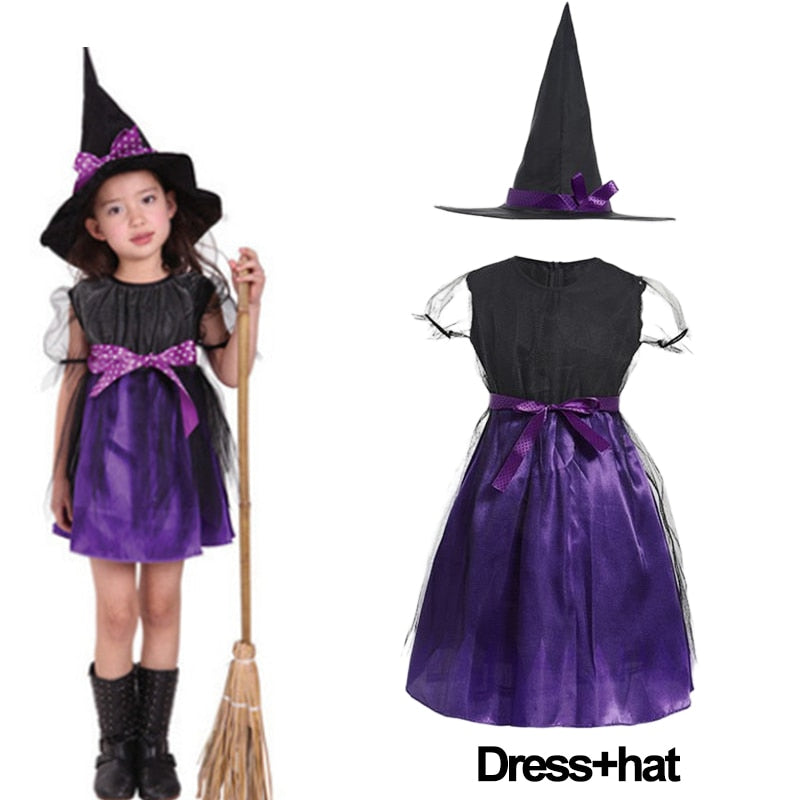 2023 Halloween Costume for Kids Girls Pumpkin Witch Vampire Cosplay Fancy Dress Children Carnival Party Cape Dresses Set 1-12Yrs