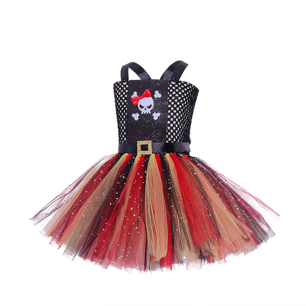 Halloween Carnival Party Costume Girls Tutu Dress with Accessory Children Dress Up Pirate Costumes Kids Clothing for Cosplay