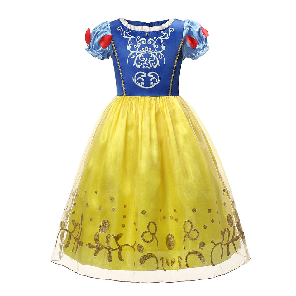 Disney Princess Snow White Dress for Girl Costume Kids Cosplay Puff Sleeves Mesh Ball Gown Clothes Children Party Birthday Dress