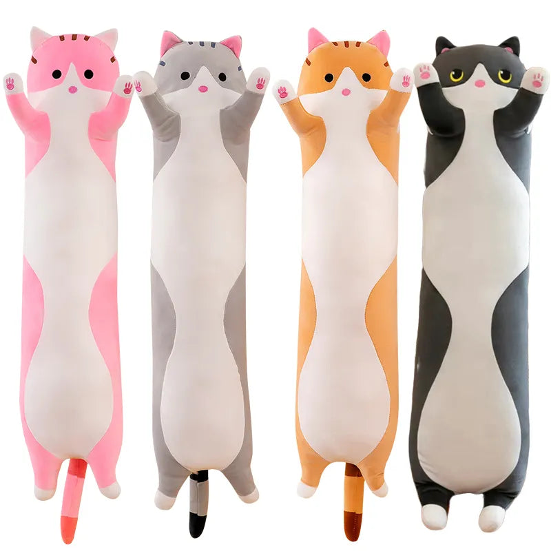 160cm Ultra Soft Cat Plush Long Pillow Down Cotton Stuffed Cartoon Kitten Cats Doll Plushie Peluche Sleeping Leg Pillow Gift