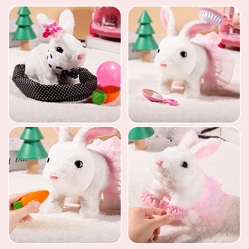 Children Plush Cute Rabbit Kids Electronic Pet With Sound Animal DIY Change Clothes Game Walking Moving Pet Toys For 3 Years