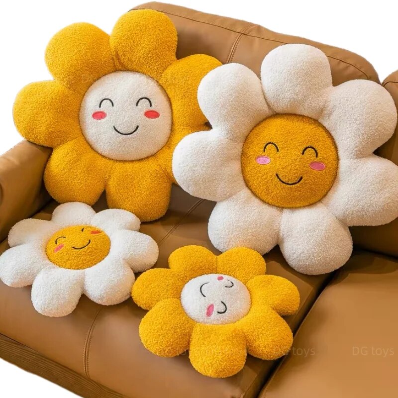 Sunflower Throw Pillow Stuffed Toy Soft Kawaii Sofa Cushion Cartoon Plush "Keep Smile" Face Bedroom Flower Floor Seat Pad